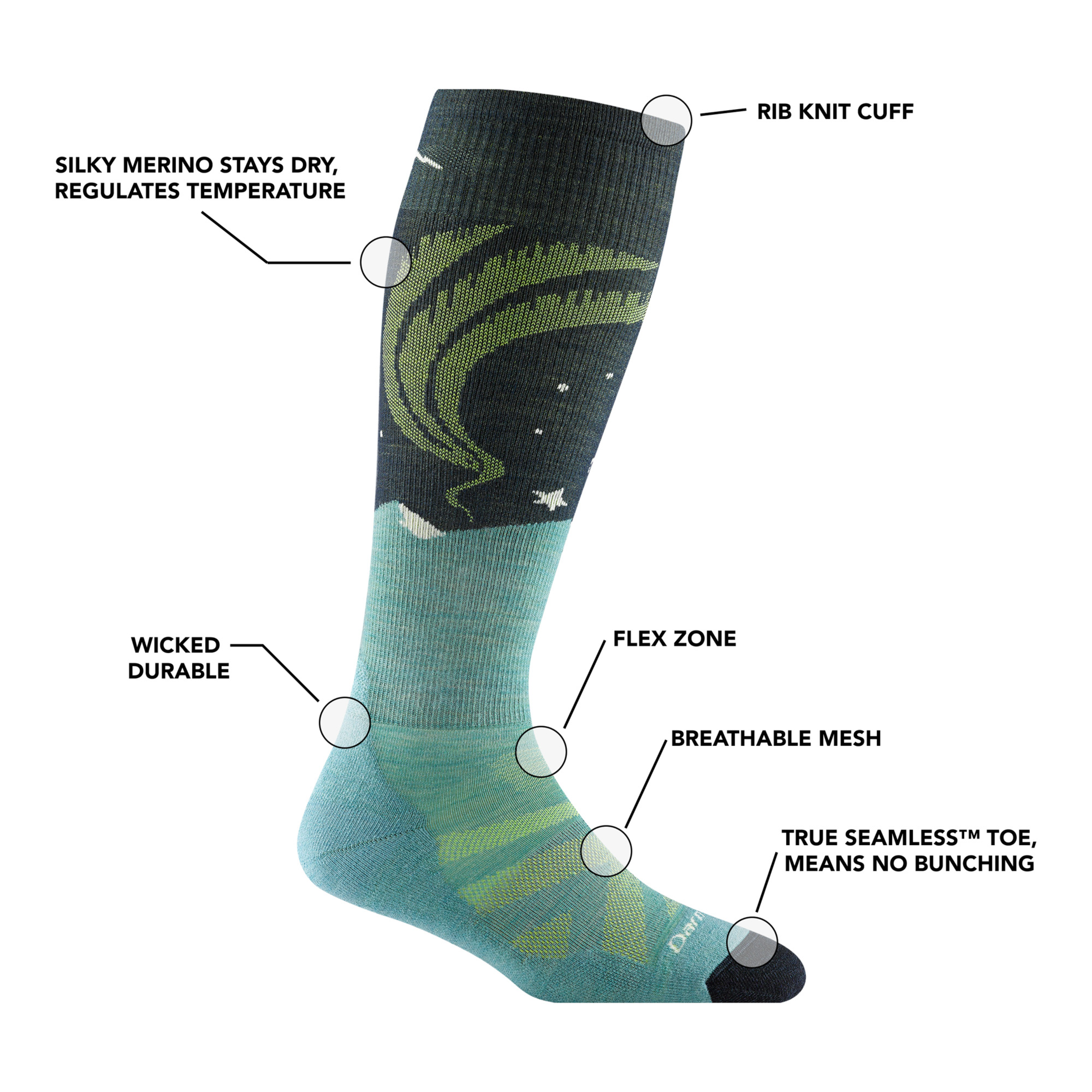 Darn Tough Socks Women's Aurora Over-the-Calf Lightweight Ski & Snowboard Socks - Image 6